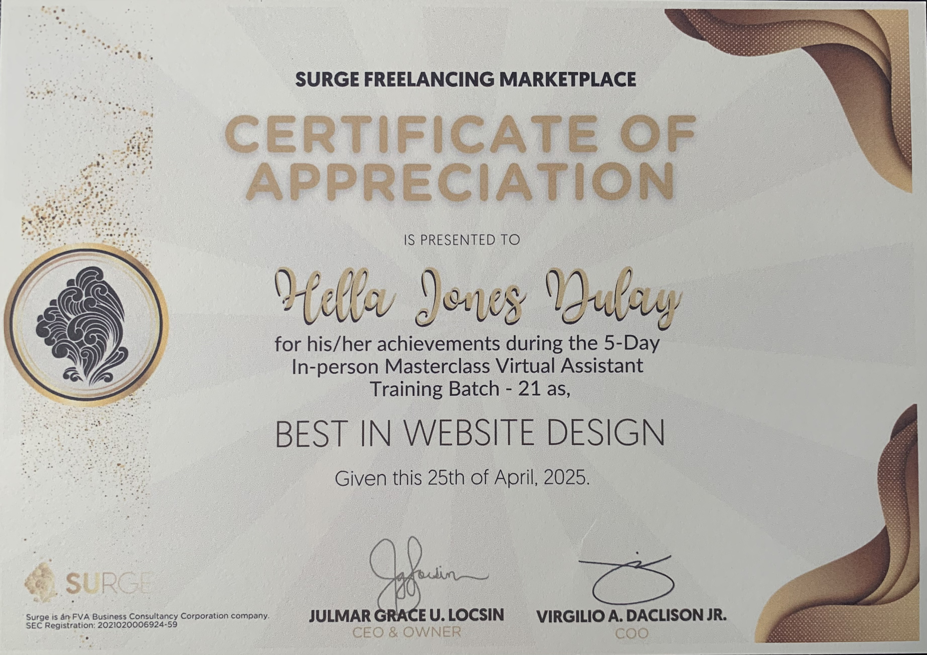 Website Design Certificate